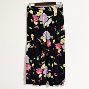 Vintage 90s Casual Studio Floral Side Slit Maxi Skirt
